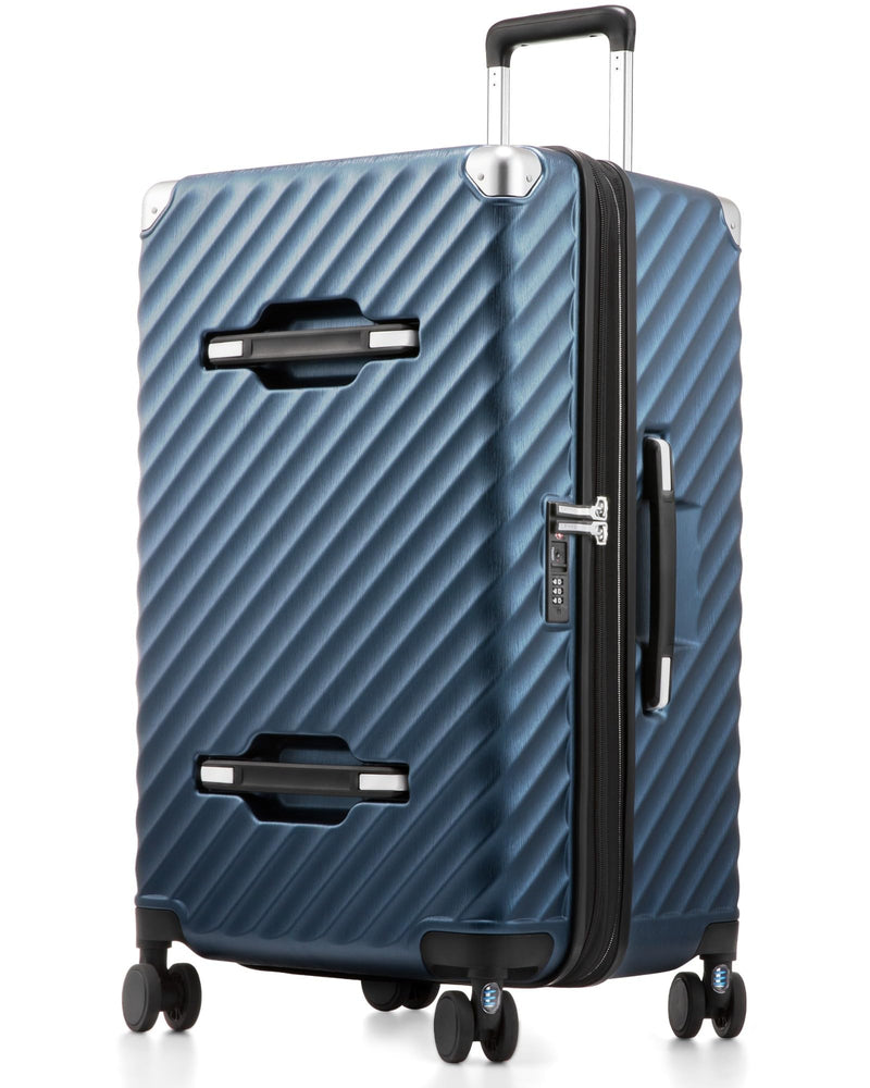 LUGGEX Trunk Luggage,KVT Expandable PC Hard Shell Large Checked 28 Inch Suitcase with Shock - Absorbing Wheels & TSA Lock(EX-Pro,Blue,28 inch,91L-105L)