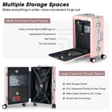 MRPLUM Front Pocket Carry On Luggage,Aluminum Frame PC Hardside Spinner Wheel Suitcase with TSA Lock,Cup Holder,Phone Holder&USB Charging Port,Pink(1 Piece)
