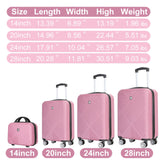Tripcomp Luggage 4 Piece Set, Hardshell ABS Suitcase Set with Double Spinner Wheels, Lightweight Durable Large Luggage set, Carry On and Checked Travel Luggage, Pink