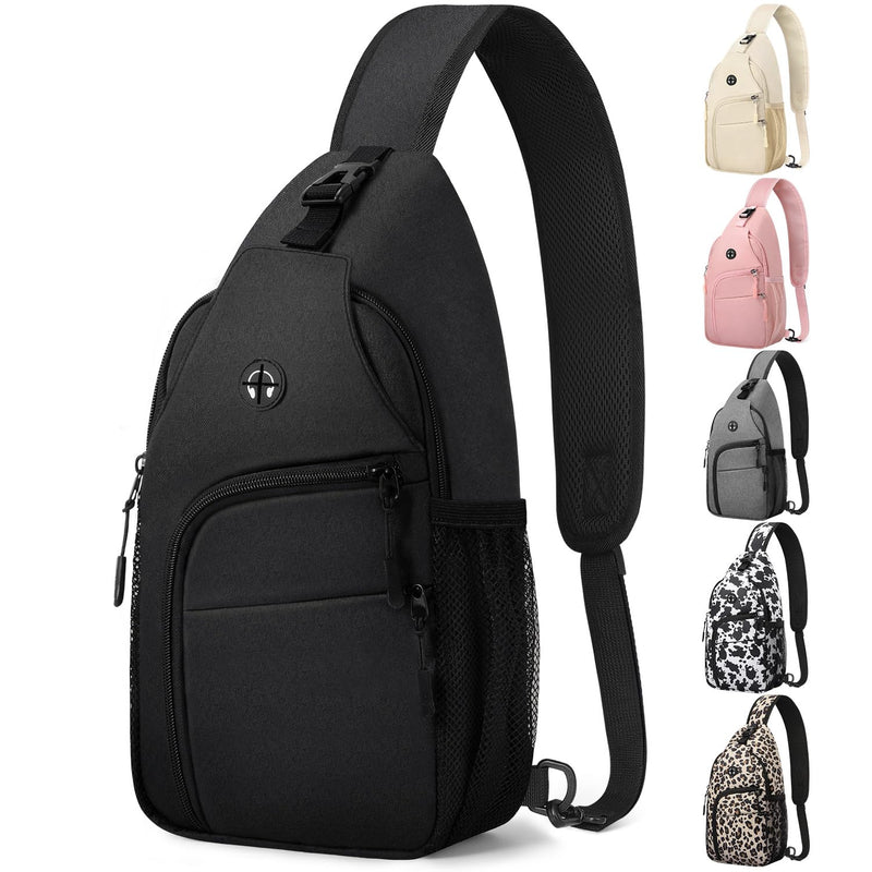 Pritent Crossbody Bags for Women Man Waterproof Sling Bag Backpack Trendy Casual Cross Body Bag with Convertible Shoulder Strap Chest Bag for Camping Hiking Travel Essentials (Black, Medium )
