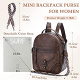 VASCHY Small Backpack Purse for Women, Cute Vegen Leather Mini Backpack for Lady with Guitar Shoulder Bag Handbag Strap Coffee