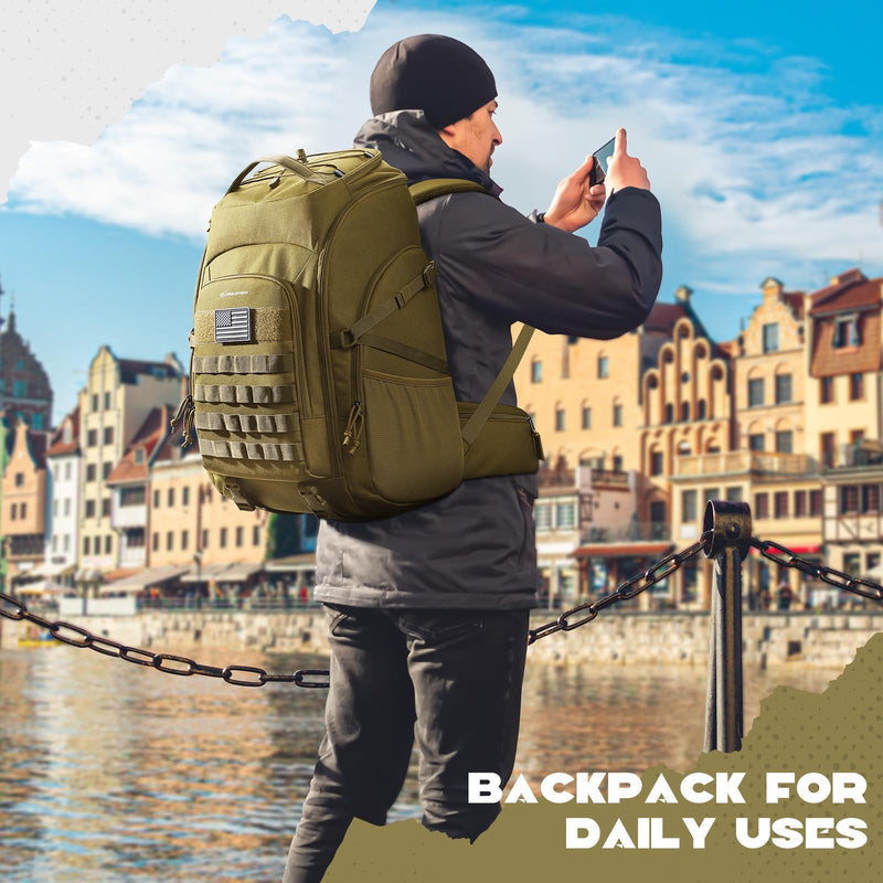 Maelstrom Tactical Backpack for Men, Water Resistant 40L Military Backpack, for Hiking, Camping, Gym with Molle System (Khaki)