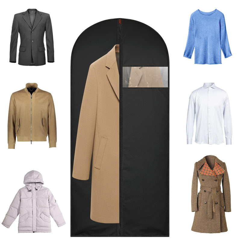 62-Inch Garment Bags Covers,Hanging Clothes Bag, Suit Cover Bags with Clear Window for Hanging Closet Clothes Storage and Travel (Black)