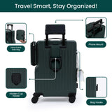 NOBL Duo Carry Carry-On Luggage with Detachable Side Bag, 22.1x14.6x10.5 Airline Approved, Noble Zipperless PC Hard Shell Suitcase & Crossbody, 360° Spinner Wheels, TSA Locks, USB Port - Forest Green