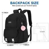 WINDARS Backpacks for Girls, 15.6 Inch School Bag Cute Waterproof Laptop Bookbag Large College Backpack for Teen Women Students Anti Theft Travel Daypack, Black