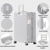 AnyZip Luggage Sets 2 Piece Aluminum Frame Carry On and Checked Suitcase PC ABS Hard Shell TSA Lock No Zipper(Silver, 20/28)