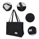 Valleycomfy Corduroy Tote Bag for Women Travel Crossbody Bag Purse Women Shoulder Bags Work Handbags Everyday Hobo Bag (Black, Large)