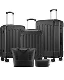 YOETEY Luggage Sets 5 Piece, Hardside Suitcase with Wheels, TSA Approved, Black