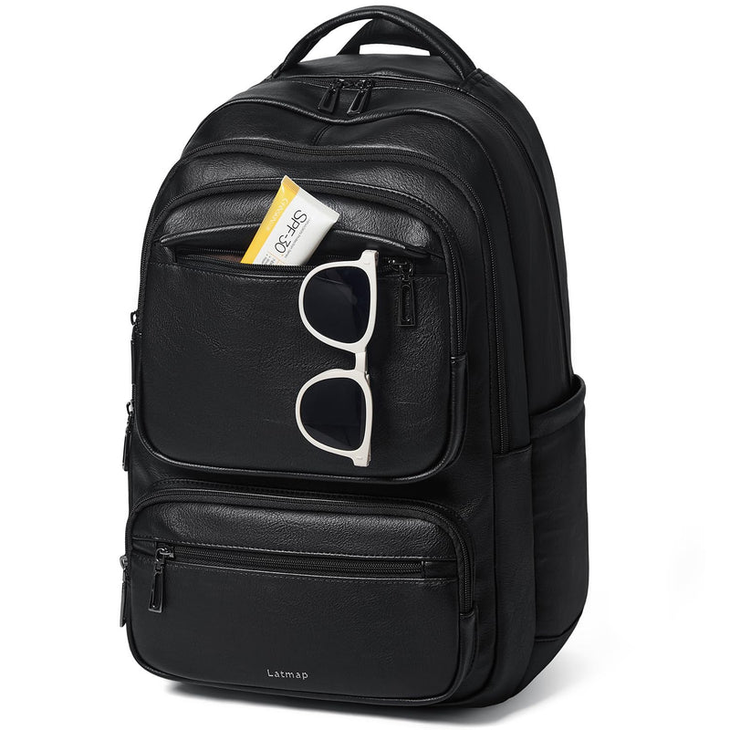 LATMAP 43L Backpack Purse For Women Men Leather Shoulder Diaper Bookbag Tote 17 16 15.6 Inch Laptop Bag Handbags For Travel Work College Large Black