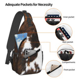 SURERUIM Cow Print Sling Bag Spotted White and Brown Animal Skin Texture Crossbody Backpack Western Farmhouse Cowhide Pattern Chest Shoulder Bag Casual Gym Sports Travel Hiking Daypack for Women Men