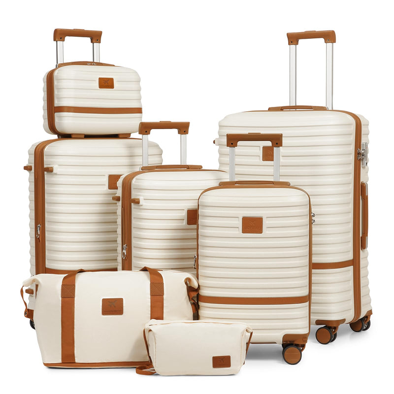 Joyway Luggage Set 7 Piece Suitcase Sets with Spinner Wheel,Hardside Expandable Travel Laggage with TSA Lock (18/20/24/28 White