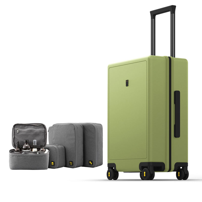 LEVEL8 Luminous Carry on Luggage, 20 Inch Hardside Suitcase Bundle with 4 PC Packing Cubes Organizer Set - Green