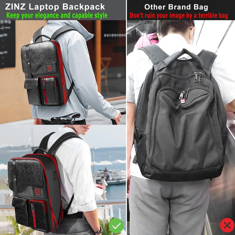 ZINZ Slim & Expandable Laptop Backpack 15.6 Inch, Computer Rucksack Water Resistant Bag, Anti-Theft Travel Daypack for Men and Women-Black&Red