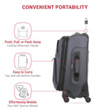SwissGear Sion Softside Expandable Luggage – Carry-On Suitcase with 360 Degree Wheels & Retractable Handle – 21 Inch, Perfect for 1-3 Night Trips – Dark Gray