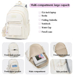 PRLINJSK Girls Backpack for College High Middle School Student, Cute Aesthetic Bookbag for Teens Women with Accessories,Beige
