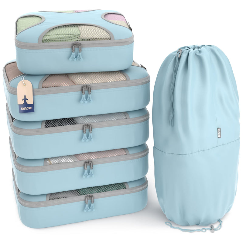 Shacke 6 Set Packing Cubes for Travel - Compression Packing Bags/Travel Organizer - Luggage Organizer Bags for Traveling - Travel Essentials for Women - Cruise Must Haves Packing List (Sky Blue)