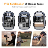 K&F CONCEPT Camera Backpack,25L Large Capacity Camera Bag for Photographers with Raincover and 15.6 Inch Laptop Compartment Compatible for Canon/Nikon/Sony/DJI Mavic Drone