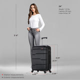 DUKAP RODEZ Hardside Luggage with Ergonomic Handles and TSA Lock | Spacious Traveling Suitcase, Travel Suitcase with Four Spinner Wheels and Studs | 24" Medium Luggage | Black