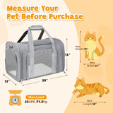 FOORLON Cat Carrier Soft for Pets Up to 25 Lbs, Cat Travel Bag Soft-Sided with Padded Shoulder Strap, Pet Dog Carriers for Small Dogs Travel Puppy Carry Airline Approved, Grey