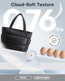 HOTOR Puffer Tote Bag for Women, Nurses - Multi-Pocket Lightweight Bag for Work - Quilted Handbag for Travel and Gym, Black, 18.1" x 6.3" x 11.8"