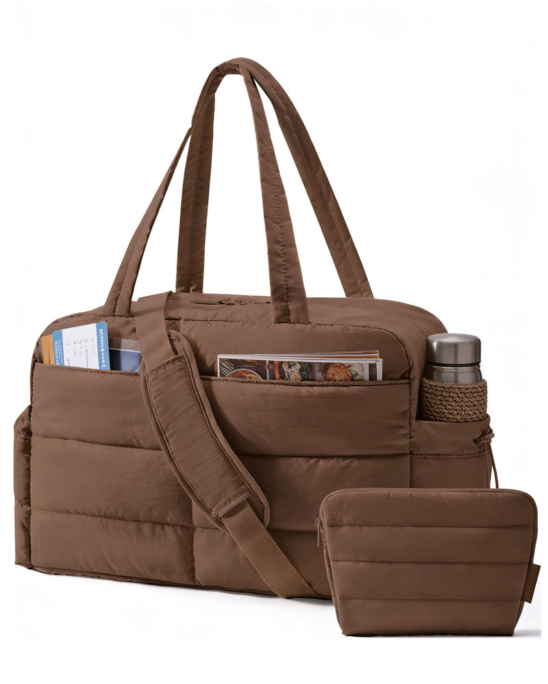 BAGSMART Gym Bag for Women, Lightweight Puffer Duffle Bag 2-PC Travel Bag, 31L Weekender Overnight Bag Quilted Carry On Tote Bag, Diaper Hospital Dance bag for Travel, Gym, Water Resistant