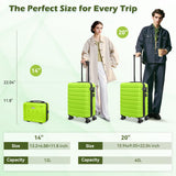 AnyZip Suitcase, 20" Carry On Luggage 14" Mini Cosmetic Cases Luggage Sets Hardside PC ABS Lightweight USB Suitcase with Wheels TSA (2 Piece Set 14/20, AppleGreen)