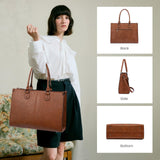 LOVEVOOK Laptop Tote Bag for Women, 15.6 Inch Large Capacity Vintage Leather Work Computer Bag, Business Casual Shoulder Handbag, Dark Brown