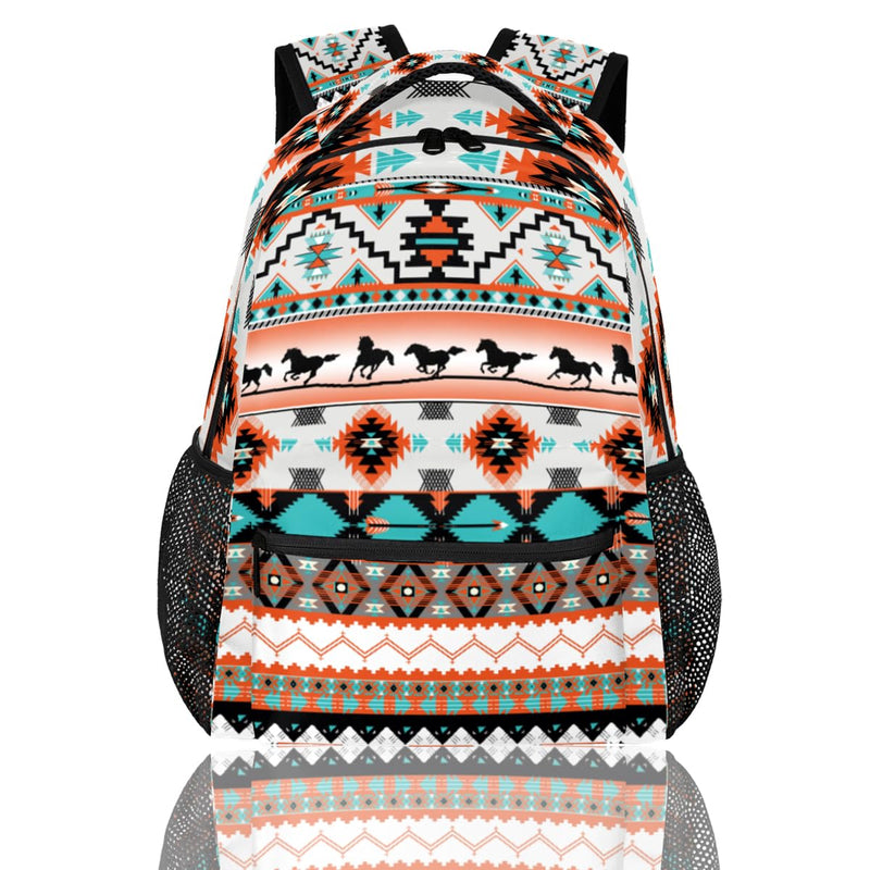 Aztec Backpack for School, Ethnic Western Style Running Horse Laptop Backpack Water Resistant Bookbag for Casual Travel Hiking Camping Outdoor Daypack Shoulder Bag for Teenager Boys Girls Kids