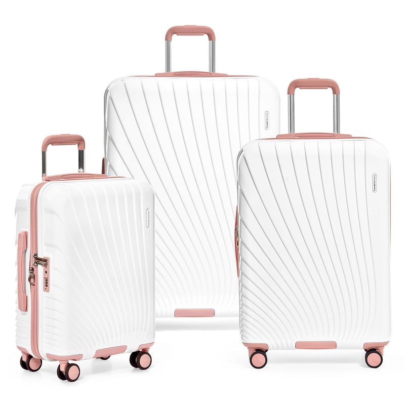 Traveler's Choice Phenom Hardside Spinner Luggage Set, TSA Lock, White/Pink, 3-Piece Set (21/25/29)