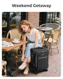 BAGSMART Carry On Luggage 20 Inch,Softside Expandable Suitcase with Spinner Wheels, Luggage 22x14x9 Airline Approved Rolling Lightweight Suitcases for Women Men, Compact Carry-On (Black)