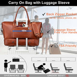 weiatas Faux Leather Travel Duffel Bag for Women Men, Large Weekender Overnight Bag with Shoes Compartment, Waterproof Carry On Bag Travel Tote Bag Gym Bag with Luggage Strap (Brown)