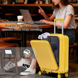 Luccalily 2 Pcs ABS Spinner Luggage Set - 14" Cosmetic Case & 20" Carry-On with Combination Lock, Front Opening Design, Yellow