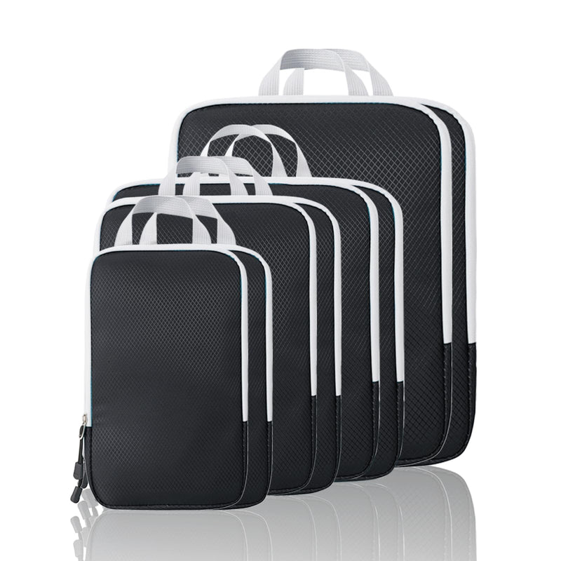 Compression Packing Cubes, 8 Set Packing Cubes for Travel Compression, Lightweight Compressible Package Organizer for Carry On and Suitcases, Black and Grey
