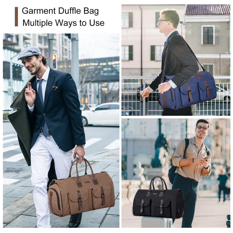 Modoker Convertible Weekender Bag - Canvas Duffle Bags for Travel with Hanging Feature, Brown