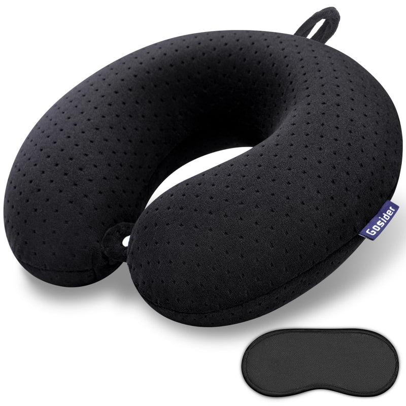 Gosider Black Travel Neck Pillow Memory Foam Airplane Pillow for Neck and Head Support Soft Portable U Shape Neck Pillow for Plane, Car & Home Office Use