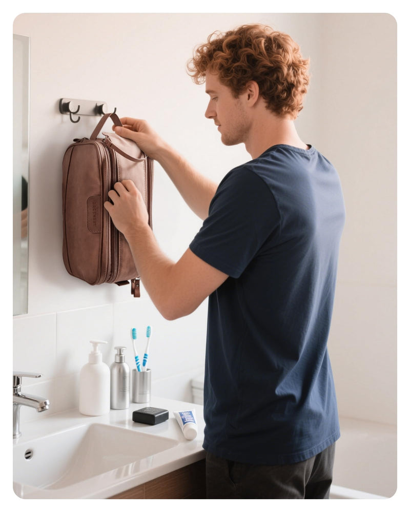 BAGSMART Large Toiletry Bag for Men, Soft Matte PU Leather Travel Bag for Toiletries, Dopp Kit Water Resistant Shaving Bag for Bathroom Shower-Dark Brown