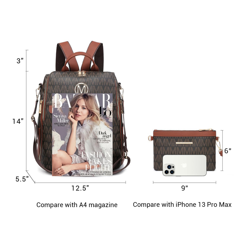 MKP Women Fashion Backpack Purse PU Leather Convertible Medium Ladies Rucksack Travel Shoulder Bags Handbag and Purse 2Pcs