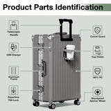 Krute No Zipper Luggage Set 2 Pieces Aluminum Frame PC Hard Shell Zipperless Suitcase Set With Wheels TSA Lock Carry On Luggage and Checked Suitcases