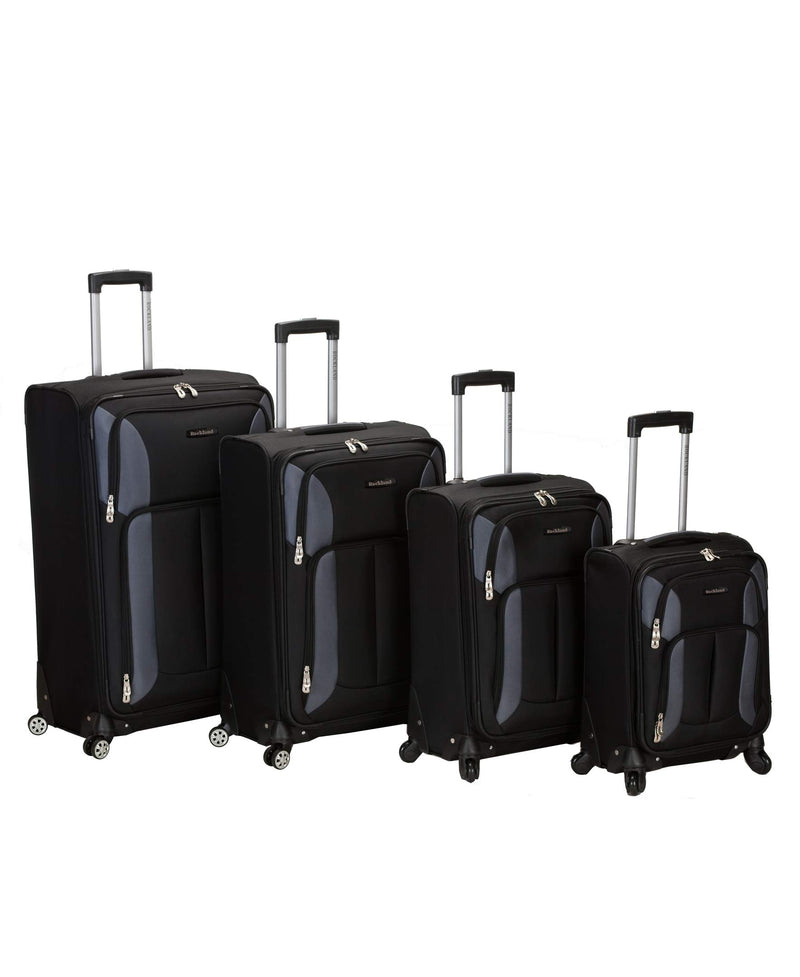 Rockland Impact Softside Spinner Wheel Luggage Set, Black, 4-Piece Set (18/22/26/30)