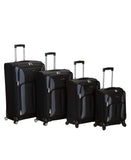Rockland Impact Softside Spinner Wheel Luggage Set, Black, 4-Piece Set (18/22/26/30)