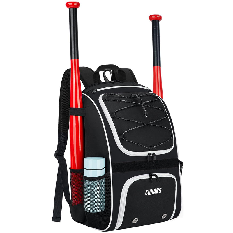 Ciihars Youth Baseball Bag - Baseball Backpack Bat & Glove Holder, T-Ball & Softball Equipment & Gear,Large Main Compartment for Helmet & accessories, Fence Hook，Insulation Pocket (black)