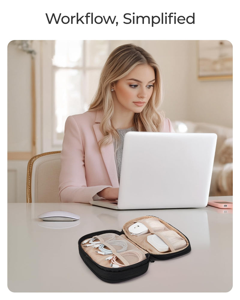 BAGSMART Electronics Organizer Travel Case, Cord Organizer for Women, Travel Cable Bag (Beige)