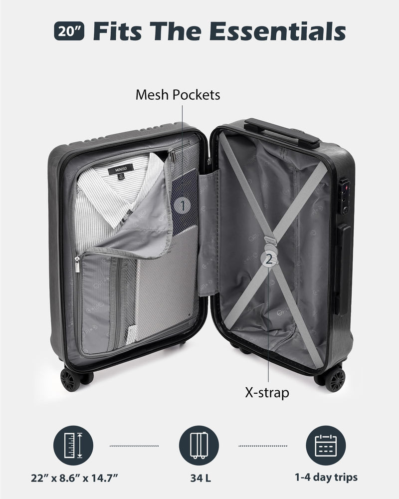 Coolife Luggage PC+ABS Hardshell Suitcase with TSA Lock, Spinner Carry On Lightweight (grey, S(20in_carry on))