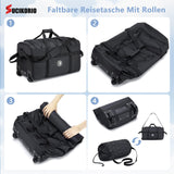 SUCIKORIO Foldable Travel Duffle Bag with Wheels and Handle Large 100L XL Rolling Travelling Duffel Bags Waterproof Oxford Carry On Hand Luggage Deployment Bag With Storage Bag & Combination Padlock