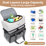 Mancro Dual Layers Dog Travel Bag, Pet Travel Bags with 2 Extra Large Food Containers, 2 Collapsible Dog Bowls, Multi-Pockets Tote Organizer for Pet Supplies, Road Trip Essentials, Weekend Camping