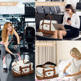 Wogarl 4PCS Weekender Bags for Women Large Overnight Weekend Travel Duffel Carry on Shoulder with Shoe Compartment Canvas Toiletry Bag for Travel Business Gym,Beige