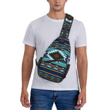QISENTIS Southwest Native American Tribal Sling Bag for Women Crossbody Bag Aztec Turquoise Striped Geometry Print Sling Backpack for Men Navajo Design Shoulder Bag Gym Sports Travel Hiking Daypack