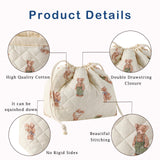 Cotton Quilted Drawstring Makeup Bag with Canvas Lining,Coquette Aesthetic Cute Travel Toiletry Bag,Drawstring Gift Bag for Women and Girls（04White Bear）