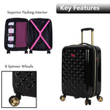 Betsey Johnson 26 Inch Checked Luggage Collection - Expandable Scratch Resistant (ABS + PC) Hardside Suitcase - Designer Lightweight Bag with 8-Rolling Spinner Wheels (Heart to Heart Black)