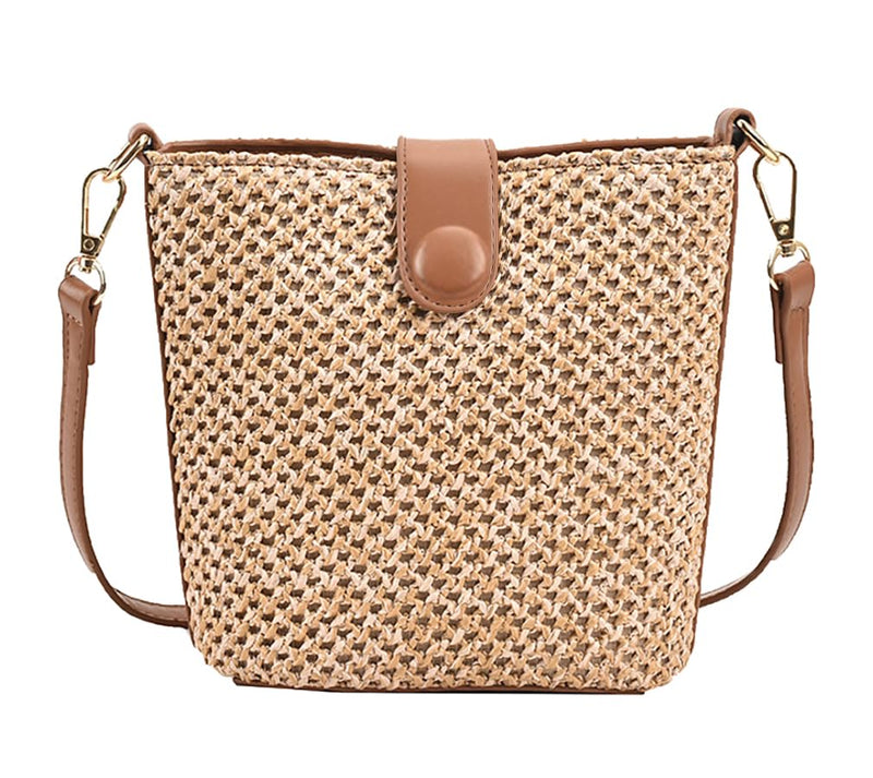Women Straw Crossbody Bag Beach Handmade Rattan Shoulder Bags Hand Woven Leather Straps Straw Clutch Purse Vacation